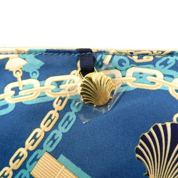 Estee Lauder Gold Seashell Charm Blue Cosmetic Makeup Bag Blue Beige Zip Closure - Picture 2 of 7